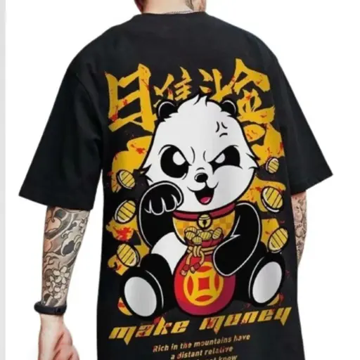 Crazy Bee Men's Black Cotton Back Print T-Shirt – Regular Fit, 3/4 Sleeves
