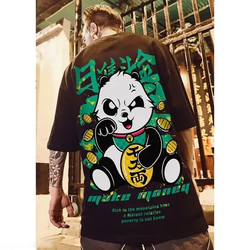 Crazy Bee Men's Black Cotton Back Print T-Shirt – Regular Fit, 3/4 Sleeves
